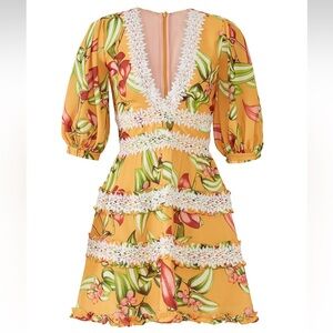 PatBo Yellow Floral Ruffle Mini Dress